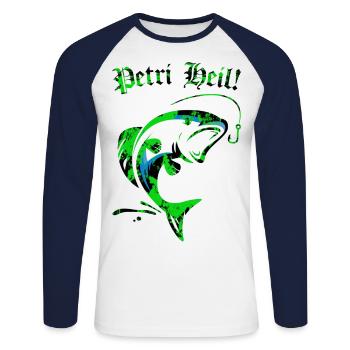 Petri Heil! - Unisex Baseballshirt langarm - Weiß/Navy - Vorne - Nik (191cm)