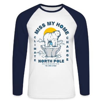 Eisbear Arktis Klimawandel Nordpol Eisschmelze - Unisex Baseballshirt langarm - Weiß/Navy - Vorne - Nik (191cm)