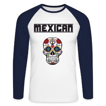 Mexican - Unisex Long Sleeve Baseball T-Shirt - white/navy - Front - Nik (191cm)
