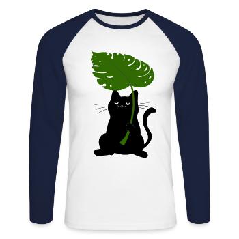 Pflanze und Katze Kawaii süßes Tier Design - Unisex Baseballshirt langarm - Weiß/Navy - Vorne - Nik (191cm)