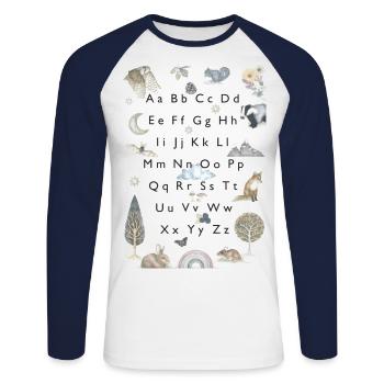 Faune de la forêt. - T-shirt baseball manches longues Homme - blanc/marine - Devant - Nik (191cm)
