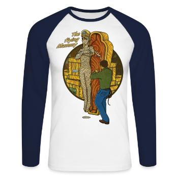 DIE FLIEGENDE MUMIE - Unisex Baseballshirt langarm - Weiß/Navy - Vorne - Nik (191cm)