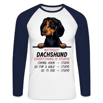 Ohne Dackel ist alles doof - Unisex Baseballshirt langarm - Weiß/Navy - Vorne - Nik (191cm)