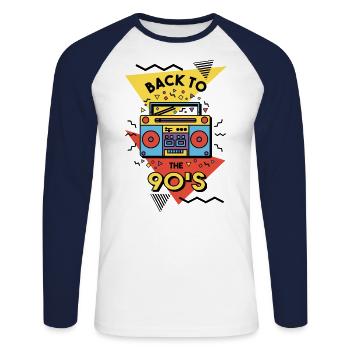 Retro 90s Back To The 90's - Unisex Long Sleeve Baseball T-Shirt - white/navy - Front - Nik (191cm)