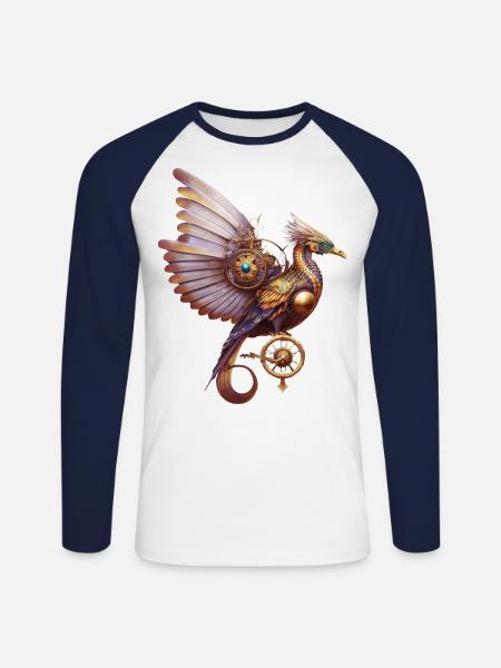 Steampunk Series: The Steambird 2 - Unisex Long Sleeve Baseball T-Shirt - white/navy