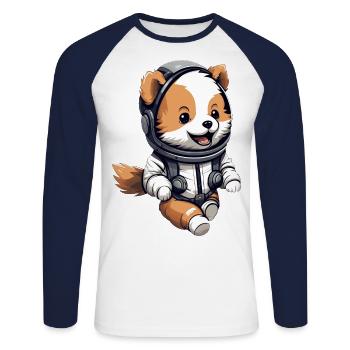 Chien de l’espace - T-shirt baseball manches longues Homme - blanc/marine - Devant - Nik (191cm)