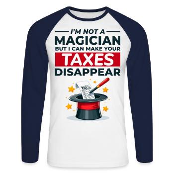 Buchhalter-Magier lässt Steuern verschwinden Lustig - Unisex Baseballshirt langarm - Weiß/Navy - Vorne - Nik (191cm)