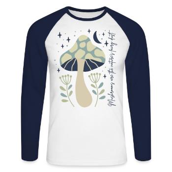 Pilze sind der Feenstaub der Natur. - Unisex Baseballshirt langarm - Weiß/Navy - Vorne - Nik (191cm)