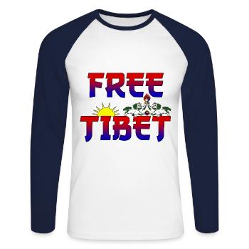 Tibet Free - Unisex Long Sleeve Baseball T-Shirt - white/navy - Front - Nik (191cm)
