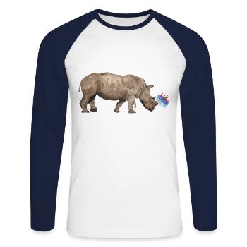 Geburtstags-Nashorn - Unisex Baseballshirt langarm - Weiß/Navy - Vorne - Nik (191cm)