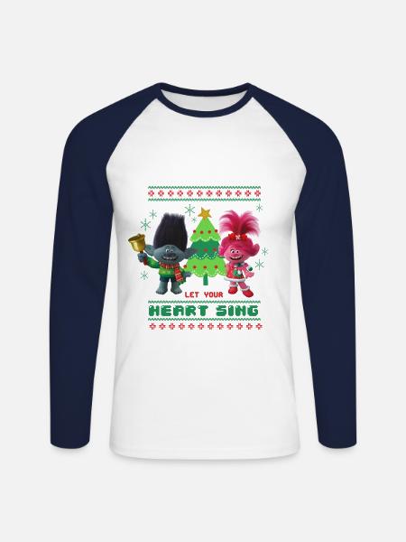 Trolls Let Your Heart Sing Christmas - Unisex Long Sleeve Baseball T-Shirt - white/navy
