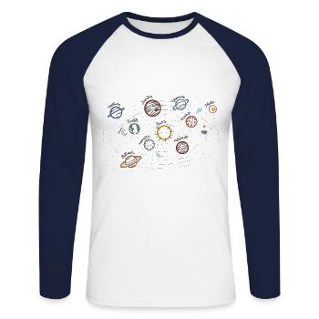 Sonnensystem Planeten Weltraum Kinder Wissen - Unisex Baseballshirt langarm - Weiß/Navy - Vorne - Nik (191cm)