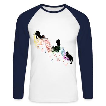 Les chats mignons font de la musique de cadeaux musiciens - T-shirt baseball manches longues Homme - blanc/marine - Devant - Nik (191cm)