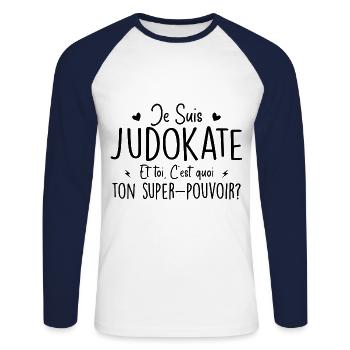 I'm a Judoka. What's your superpower? - Unisex Long Sleeve Baseball T-Shirt - white/navy - Front - Nik (191cm)