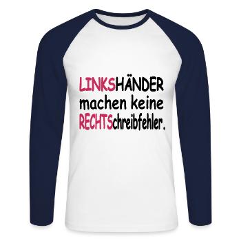 LINKShänder machen keine RECHTSchreibfehler - Unisex Baseballshirt langarm - Weiß/Navy - Vorne - Nik (191cm)
