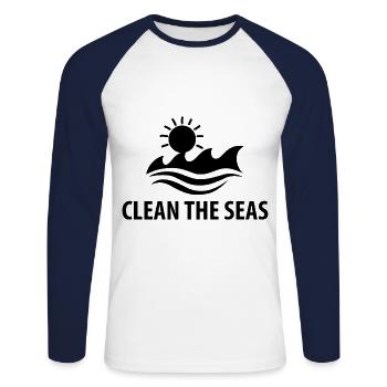 Nettoie les mers - T-shirt baseball manches longues Homme - blanc/marine - Devant - Nik (191cm)