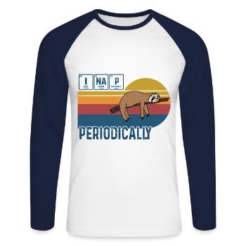 I Nap Periodically Vintage Funny Science Sloth - Unisex Long Sleeve Baseball T-Shirt - white/navy - Front - Nik (191cm)