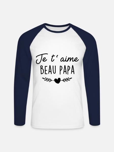 Je t'aime Beau-Papa - T-shirt baseball manches longues Homme - blanc/marine