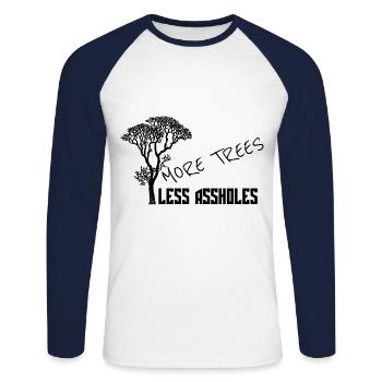 more trees more trees less assholes - Unisex Long Sleeve Baseball T-Shirt - white/navy - Front - Nik (191cm)