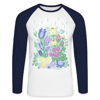 Ängsblommor - Cartoon Flora Nr. 2 - Unisex Baseballshirt langarm - Weiß/Navy - Vorne - Nik (191cm)