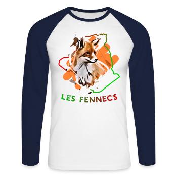 Les fennecs - T-shirt baseball manches longues Homme - blanc/marine - Devant - Nik (191cm)