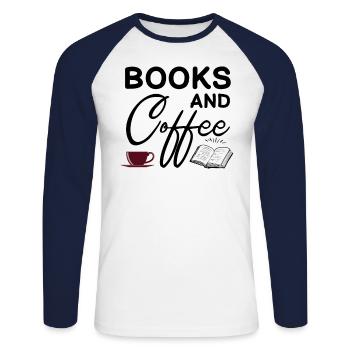 Café et livres - T-shirt baseball manches longues Homme - blanc/marine - Devant - Nik (191cm)