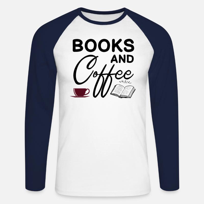Kaffee und Bücher - Unisex Baseballshirt langarm - Weiß/Navy