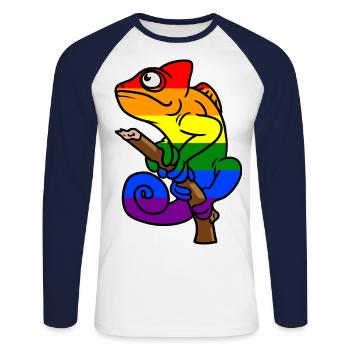 Chameleon LBGT Gay Pride Colorful Summer - Unisex Long Sleeve Baseball T-Shirt - white/navy - Front - Nik (191cm)