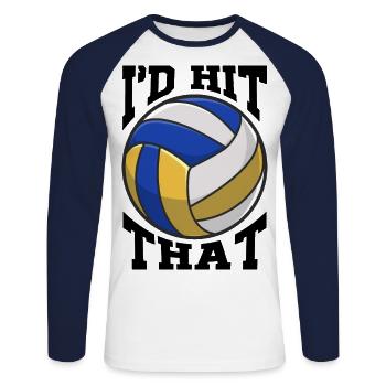 Volleyball Beachvolleyball Hallenvolleyball Mittel - Unisex Baseballshirt langarm - Weiß/Navy - Vorne - Nik (191cm)