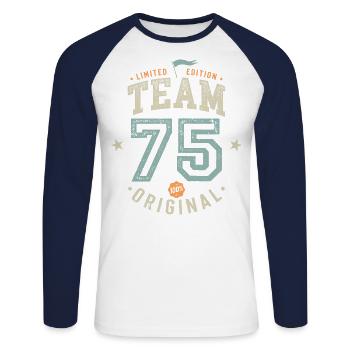 Team 75 - 100% Original / Limited Edition - Unisex Long Sleeve Baseball T-Shirt - white/navy - Front - Nik (191cm)