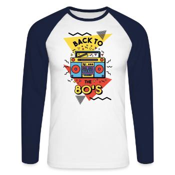 Retro 80s Back To The 80's - Unisex Long Sleeve Baseball T-Shirt - white/navy - Front - Nik (191cm)