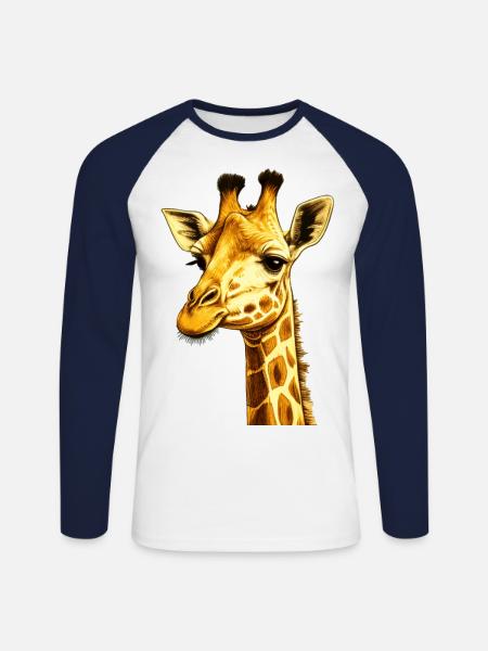 Giraffe Head Gift - Unisex Long Sleeve Baseball T-Shirt - white/navy