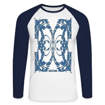 Abstract No. 74 - Unisex Baseballshirt langarm - Weiß/Navy - Vorne - Nik (191cm)