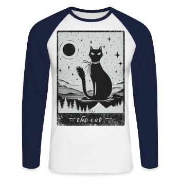 Tarot Card The Cat Funny Cat Motif - Unisex Long Sleeve Baseball T-Shirt - white/navy - Front - Nik (191cm)