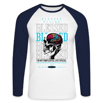 Crâne coloré : un design trippant pour l’art et la mode - T-shirt baseball manches longues Homme - blanc/marine - Devant - Nik (191cm)