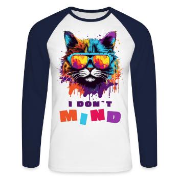 Cool Cat - Ça ne me dérange pas - T-shirt baseball manches longues Homme - blanc/marine - Devant - Nik (191cm)