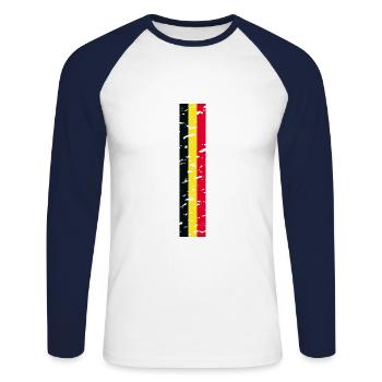 I Love Belgium Design T-Shirt Outfit - Unisex Long Sleeve Baseball T-Shirt - white/navy - Front - Nik (191cm)