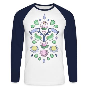 Kurbits cartoon - Motif de fleurs - T-shirt baseball manches longues Homme - blanc/marine - Devant - Nik (191cm)