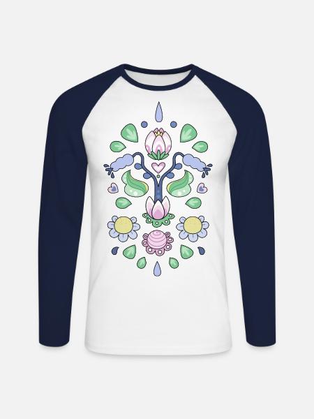 Kurbits cartoon - Flower pattern - Unisex Long Sleeve Baseball T-Shirt - white/navy