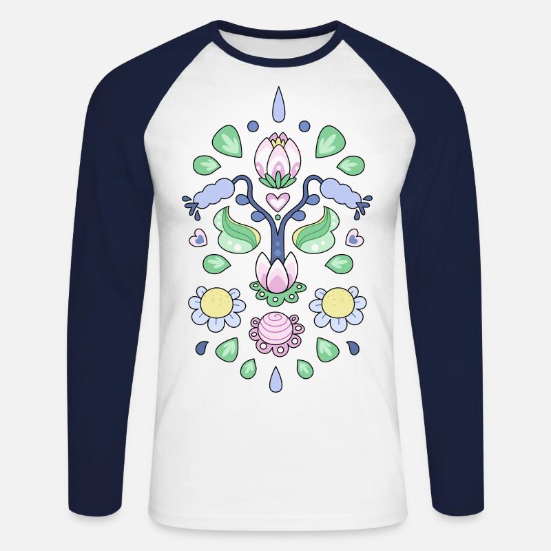 Kürbits-Karikatur - Blumenmuster - Unisex Baseballshirt langarm - Weiß/Navy