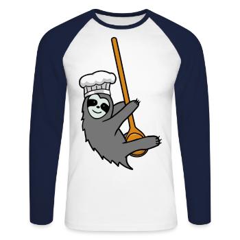 Fleißig Faultier Küche kochen Kochlöffel Hobbykoch - Unisex Baseballshirt langarm - Weiß/Navy - Vorne - Nik (191cm)