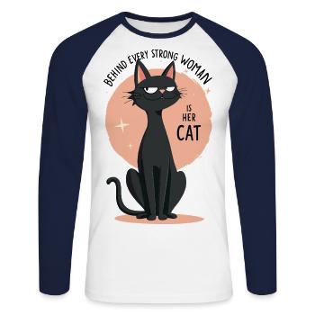 Derrière une femme forte - T-shirt baseball manches longues Homme - blanc/marine - Devant - Nik (191cm)