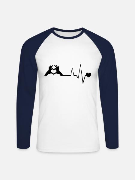 heartbeat hand pulse symbol - Unisex Long Sleeve Baseball T-Shirt - white/navy
