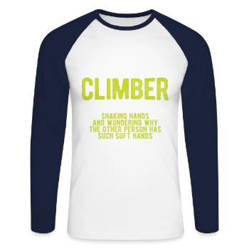 Klettern Bouldern - Unisex Baseballshirt langarm - Weiß/Navy - Vorne - Nik (191cm)