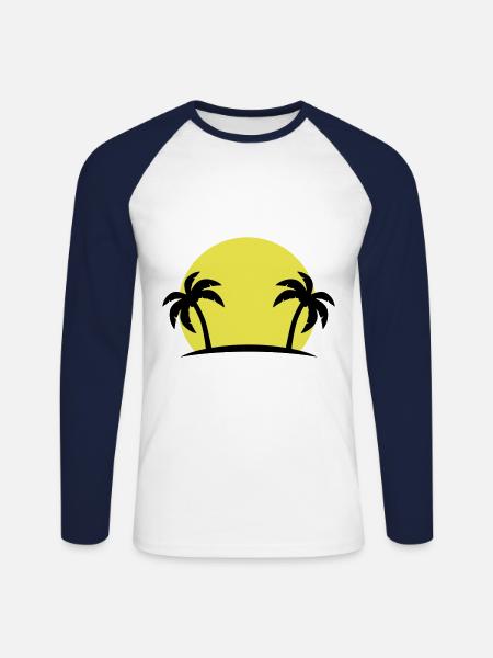 insel palmen - Unisex Baseballshirt langarm - Weiß/Navy