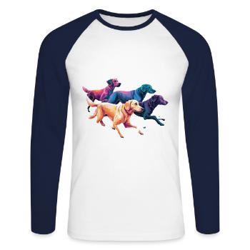Bunte Hunde - Hunde Gruppe - Unisex Baseballshirt langarm - Weiß/Navy - Vorne - Nik (191cm)