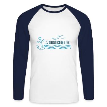 Meeresliebe bunt Schriftzug | Yolo-Artwork - Unisex Baseballshirt langarm - Weiß/Navy - Vorne - Nik (191cm)
