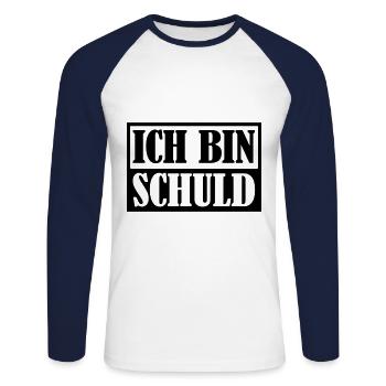 Ich bin Schuld | Farbe änderbar - Unisex Baseballshirt langarm - Weiß/Navy - Vorne - Nik (191cm)