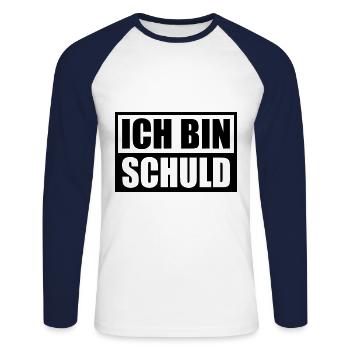 Ich bin Schuld | Farbe änderbar - Unisex Baseballshirt langarm - Weiß/Navy - Vorne - Nik (191cm)