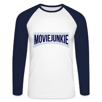 Les couleurs peuvent être modifiées | Accro au cinéma - T-shirt baseball manches longues Homme - blanc/marine - Devant - Nik (191cm)